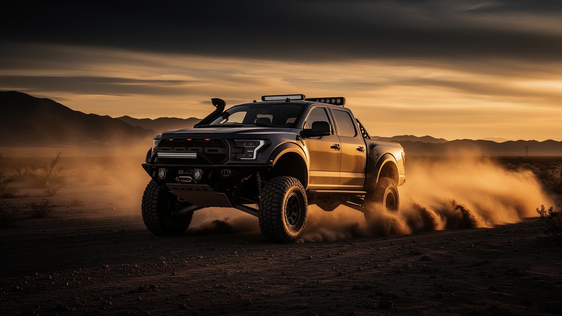 Lifted off-road truck in desert terrain